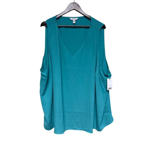 NEW Nine West Women's Blouse Green Aqua Sleeveless V-Neck Top Shirt Plus Size 4X - Picture 1 of 11